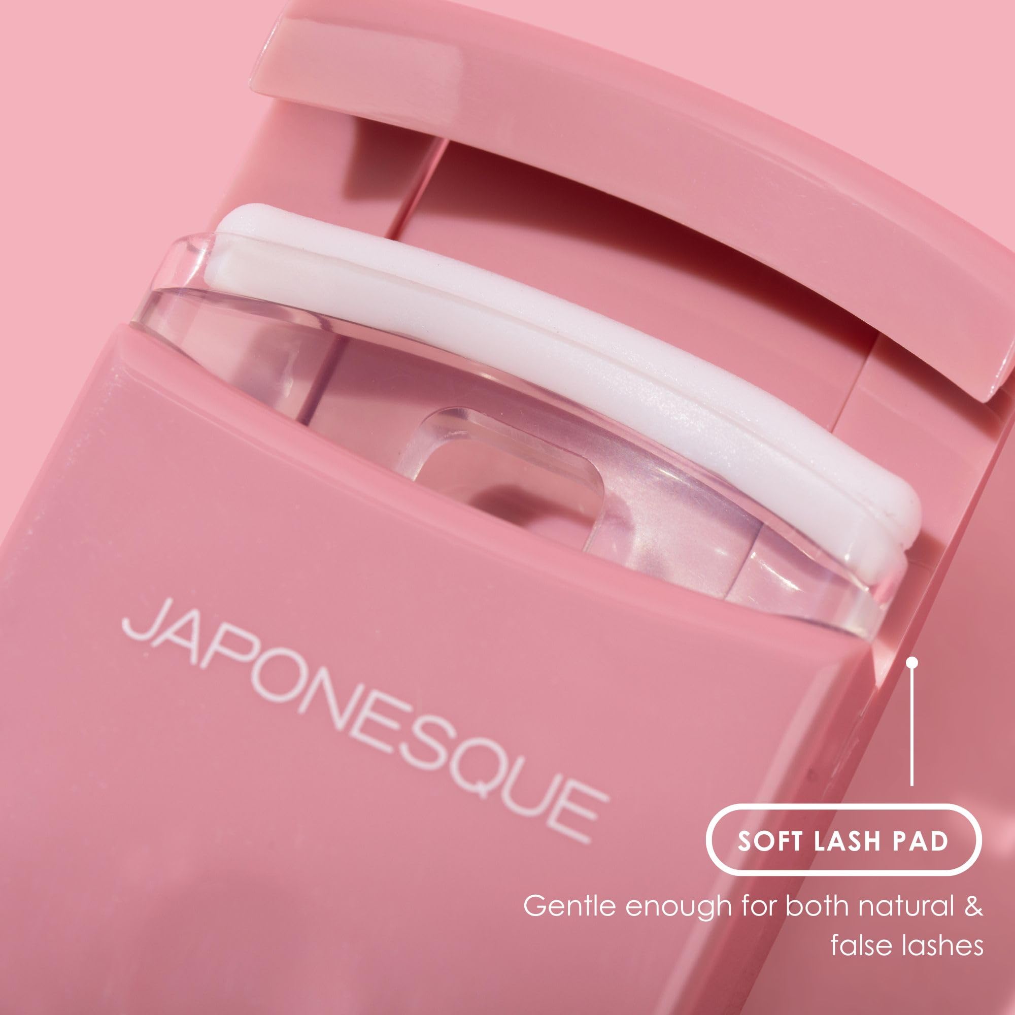 JAPONESQUE Reise-Wimpernzange, Rosa, 2 Stück – Kunststoff Wimpernzange für Reisen Make-up – Kommt mit Bonus Ersatz Lash Pad – 2 Pack