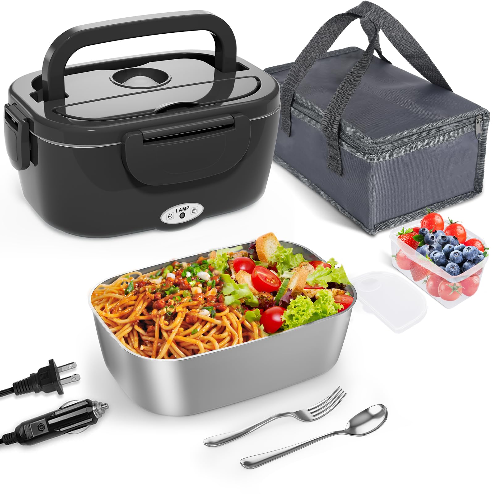 Photo 1 of Monteka Electric Lunch Box Food Heater - Leakproof Portable Food Warmer heated lunch box for adults for Car/Home/Truck with 1.5L Removable Stainless Steel Container, White Elephant Gift, 12V/24V/110V
