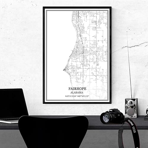 Miniatura 4 de TANOKCRS Fairhope - Póster de pared con diseño de mapa de Alabama, Estados Unidos, América, sin marco, moderno, en blanco y negro, regalo de