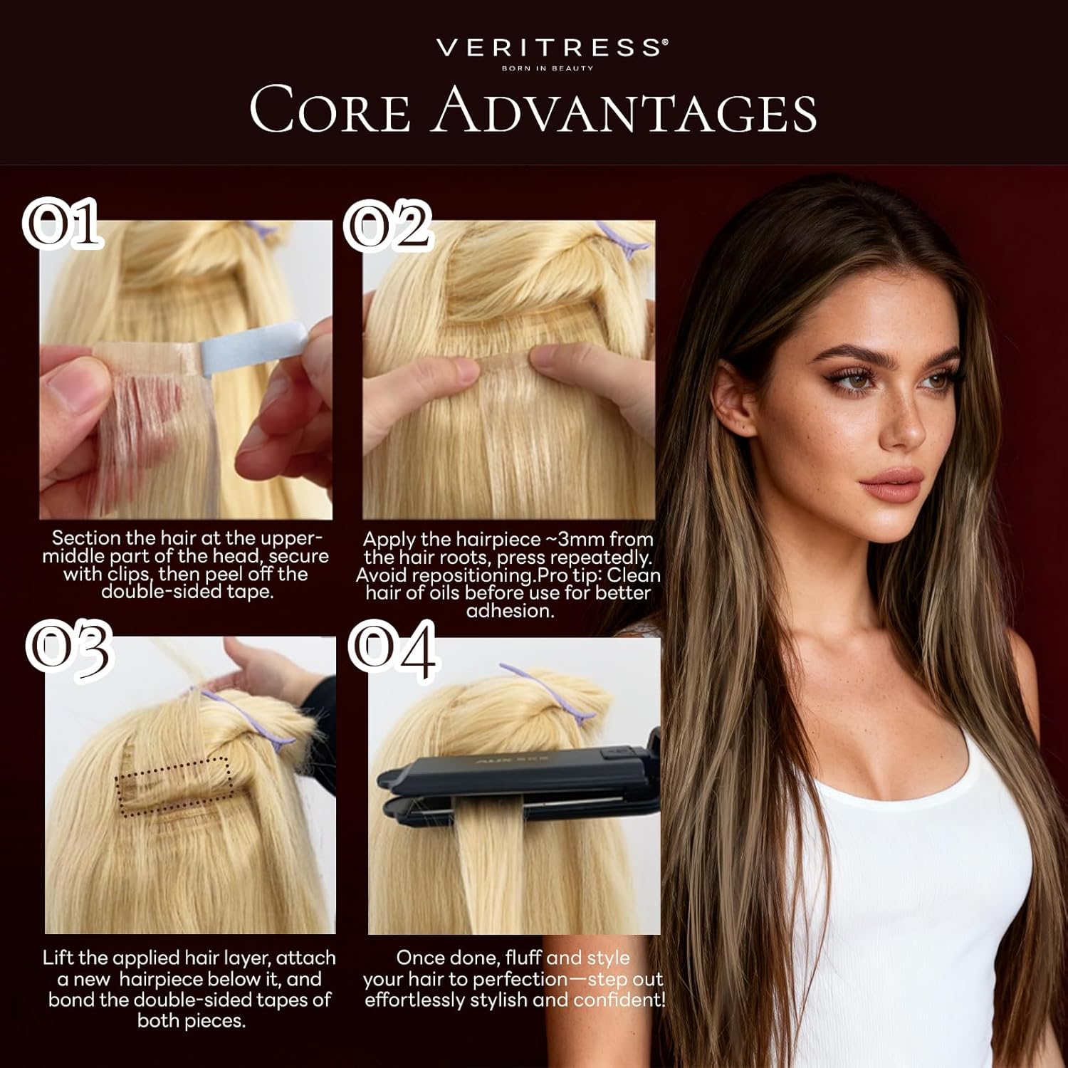 Tape in Hair Extensions Real Human Hair, 20Inch 50g 20pcs Remy Human Hair Extension for Women, Silky Straight Skin Weft Seamless Invisible Hair,4/27/4 Balayage Chocolate Brown to Caramel Blonde