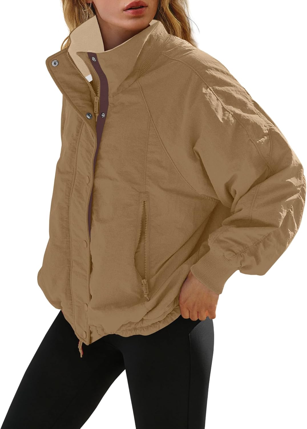 LAMISSCHE Oversized Fleece Lined Jacket Zip up Windbreaker Jacket Long Sleeve Casual Winter Coats with Pcokets - Image 3