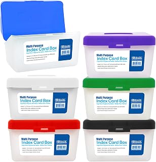 BAZIC Products Index Card Box 3"x5", Flip Top Utility Plastic Storage Case 250 Cards Capacity, Flash Card Holder Organizer, for Office, 1 Unit Random Color Will BE Sent