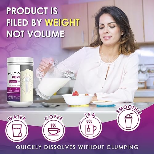 Miniatura 7 de NATURE TARGET Polvo de péptidos de colágeno múltiple - Tipo I, II, III, V, X - Péptidos de colágeno hidrolizados con vitamina C ácido hialurónico,