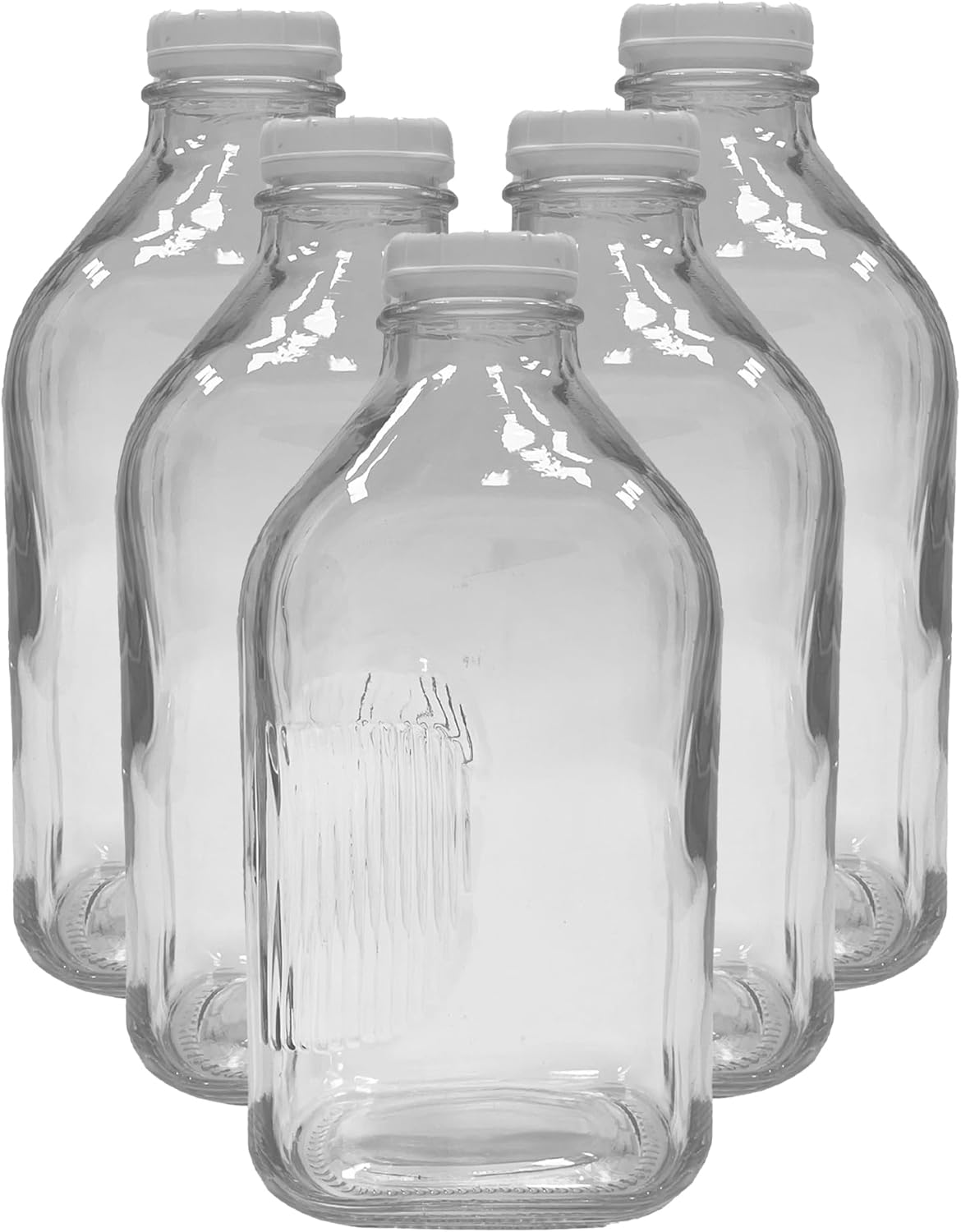 Glass Beverage Jug, 64 oz, Clear, Wide Mouth with Groove Handle and Airtight Lid (6)