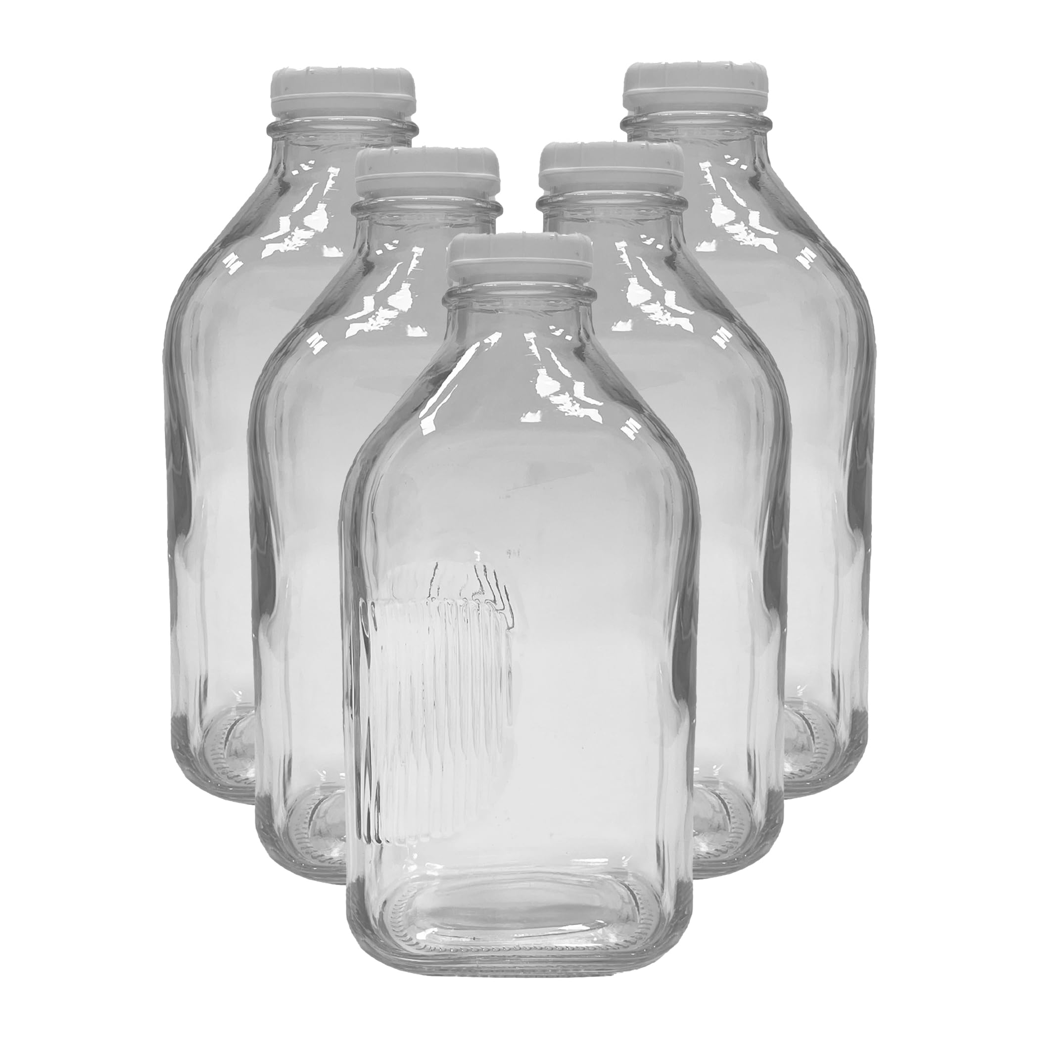 Glass Beverage Jug, 64 oz, Clear, Wide Mouth with Groove Handle and Airtight Lid (6)