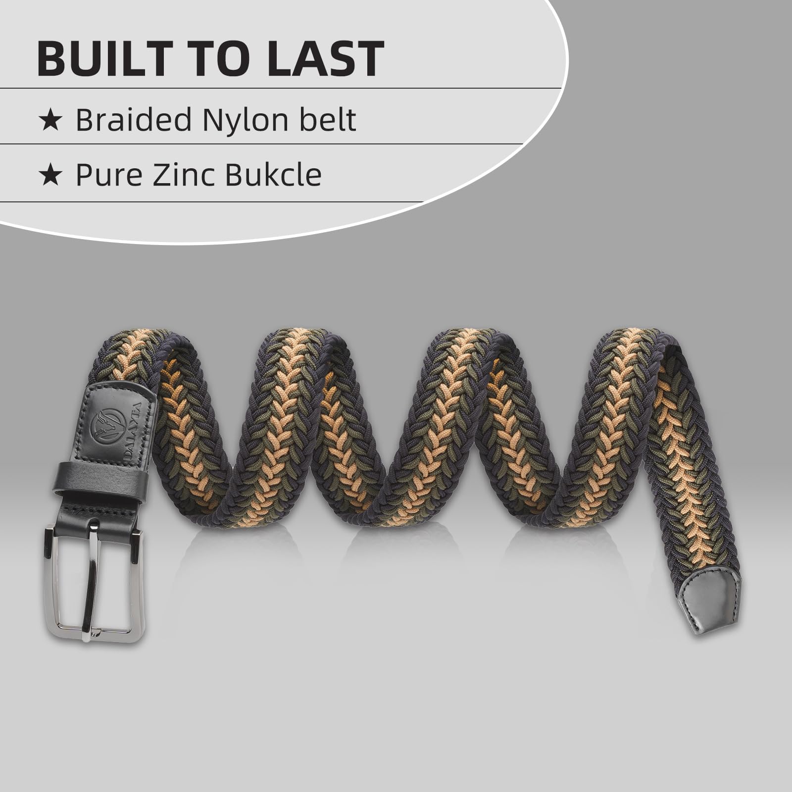 DALAYEA Stretch Braided Woven Belts without Holes,Multicolored Braided Belt for Men and Women,Elastic Casual Golf Belts1.4 Wide,Adjustable Trim to Fit(DY23TJ7125-GK-120)