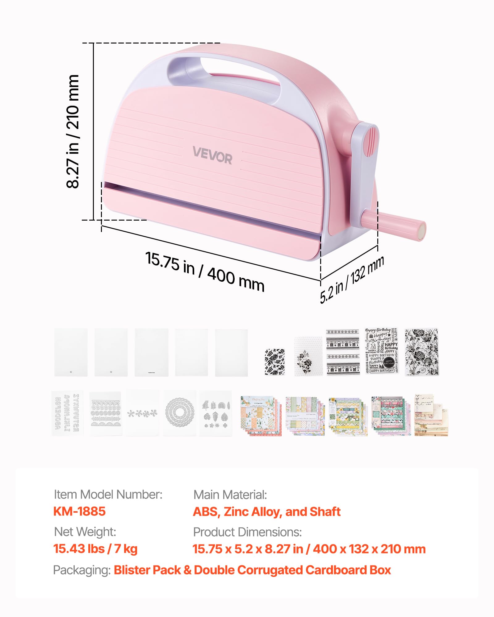 VEVOR Manuelle Stanz- & Prägemaschine, 229 mm, Tragbares Stanzmaschinen-Set mit Stanzformen, Prägefoldern, Papierbögen, Schneideplatten, für Scrapbooking, Kartenherstellung & Bastelarbeiten