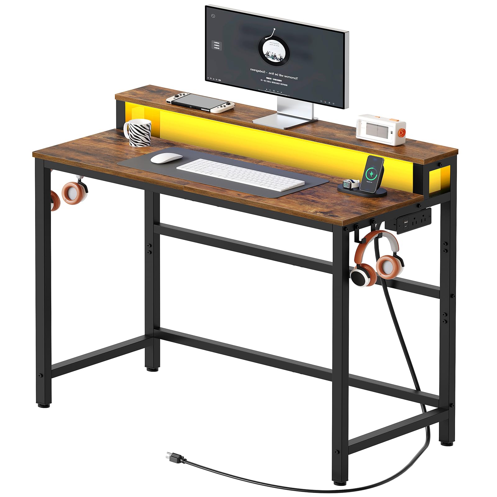 Photo 1 of YATINEY Computer Desk with Charging Station and LED Lights