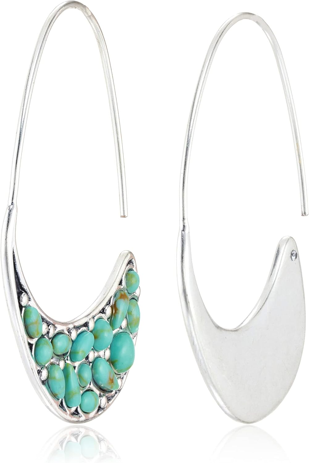 Lucky Brand Turquoise Set Stone Threader Hoop Earrings, Silver, One Size