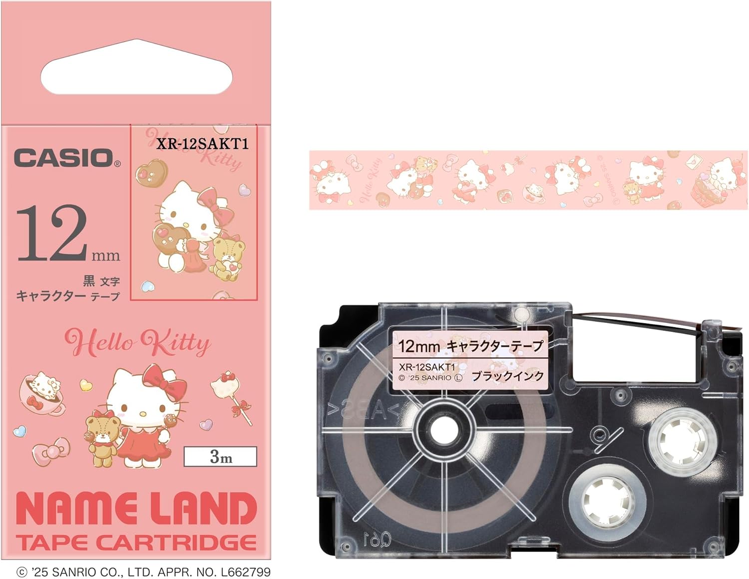 Casio XR-12SAPC1 Nameland Sanrio Character Tape, 0.5 inch (12 mm) Wide, 9.8 ft (3.0 m) Roll