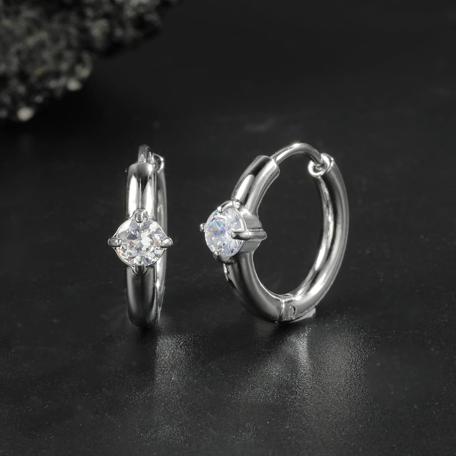 Titanium Cubic Zirconia Huggie Hoop EarringsHypoallergenic for Sensitive Ears - Image 2