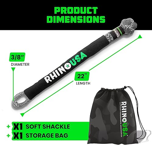 Miniatura 5 de Rhino USA Cuerda de grillete suave sintética (1 unidad)  38 pulgadas x 22 pulgadas (31,400 libras garantizada resistencia mínima a la rotura)