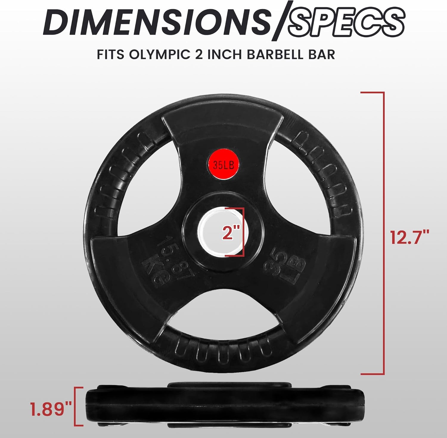 2-Inch Olympic Rubber Coate Cast Iron Weight Plate, Perfect for Weightlifting and Strength Training, Multiple Weights Available 35LB (Pair)