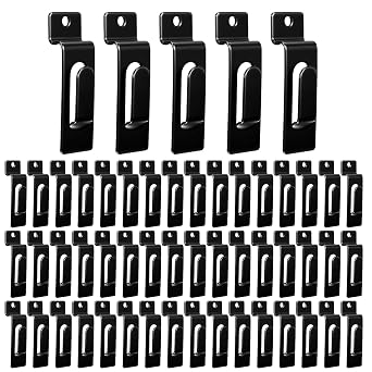 50Pcs Gridwall Notch Hook, Bulk Grid Wall Hooks, Gridwall Shelf Accessories Utility Hangers Display Panels Slat Notch for Art Clothes Painting Photography Canvas Black Metal Commercial