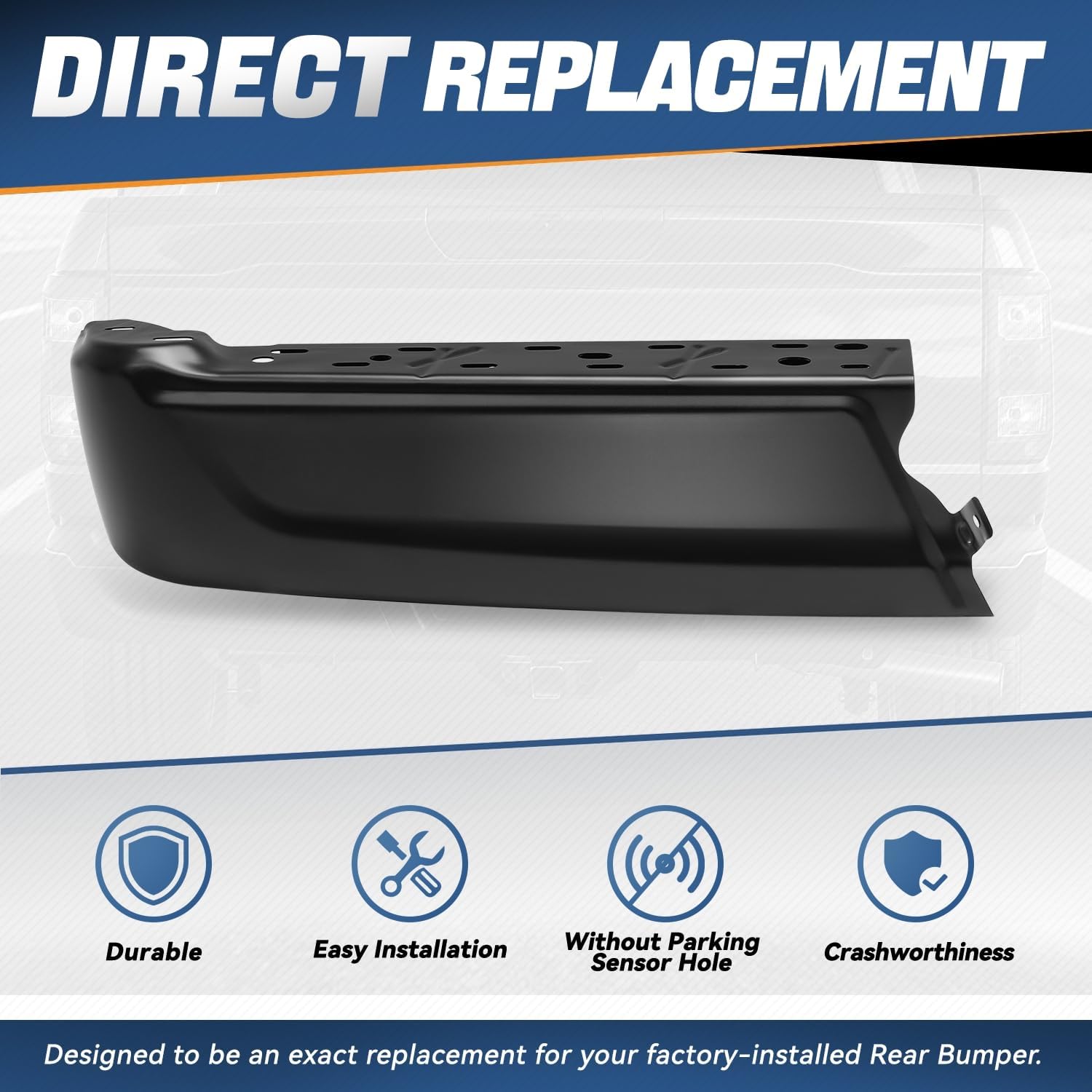 Auto Dynasty Rear Bumper End Cap Compatible with 2021 2022 2023 2024 Ford F-150, Driver Left Side Bumper End Replacement, Non Park Sensor Hole, FO1102396, Primed Black Steel