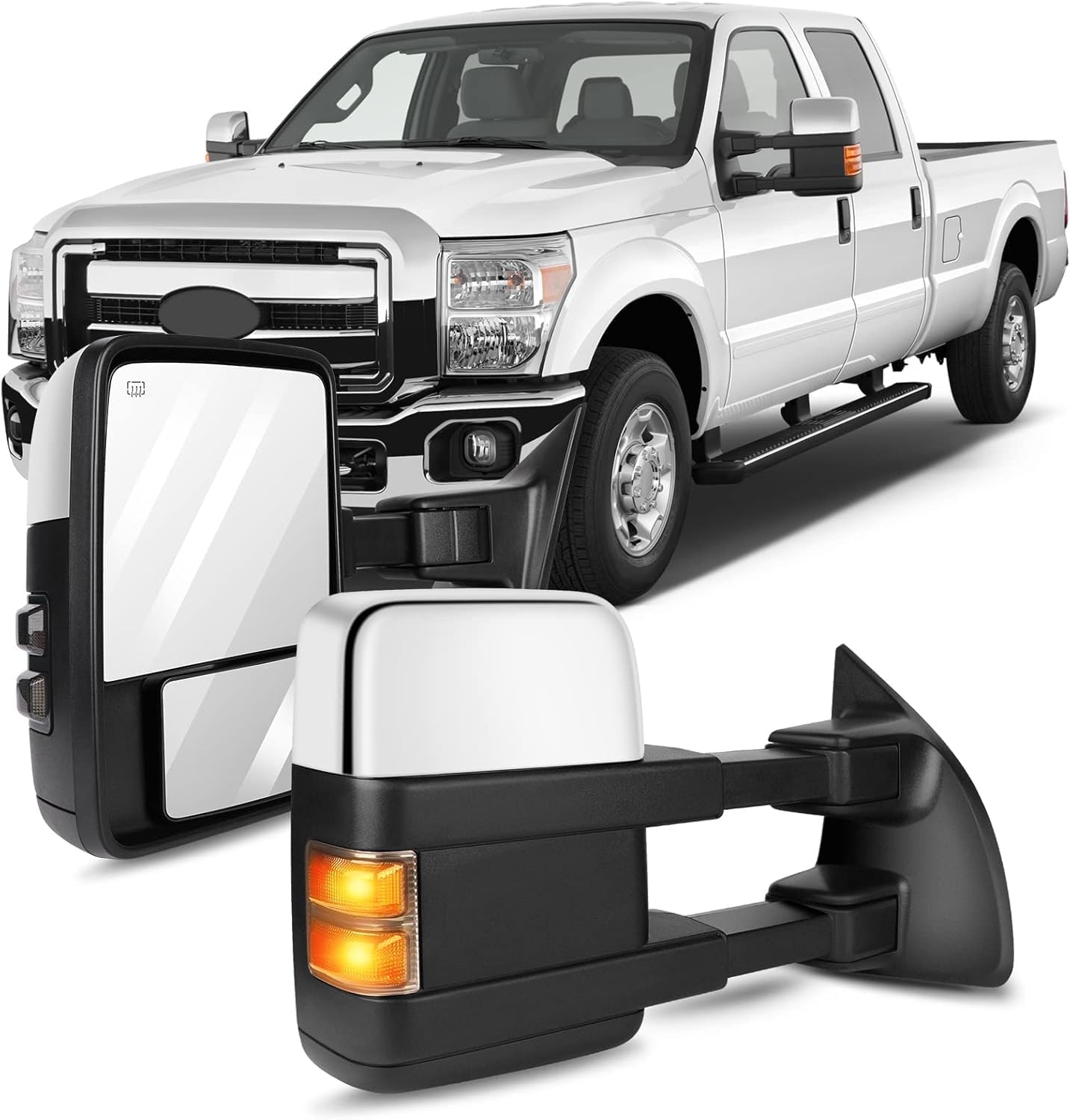 OCPTY Tow Mirrors Pair Fit for 2008-2016 For F250 For F350 For F450 For F550 Super Duty With Turn Signal Light Chrome Housing Towing Mirrors