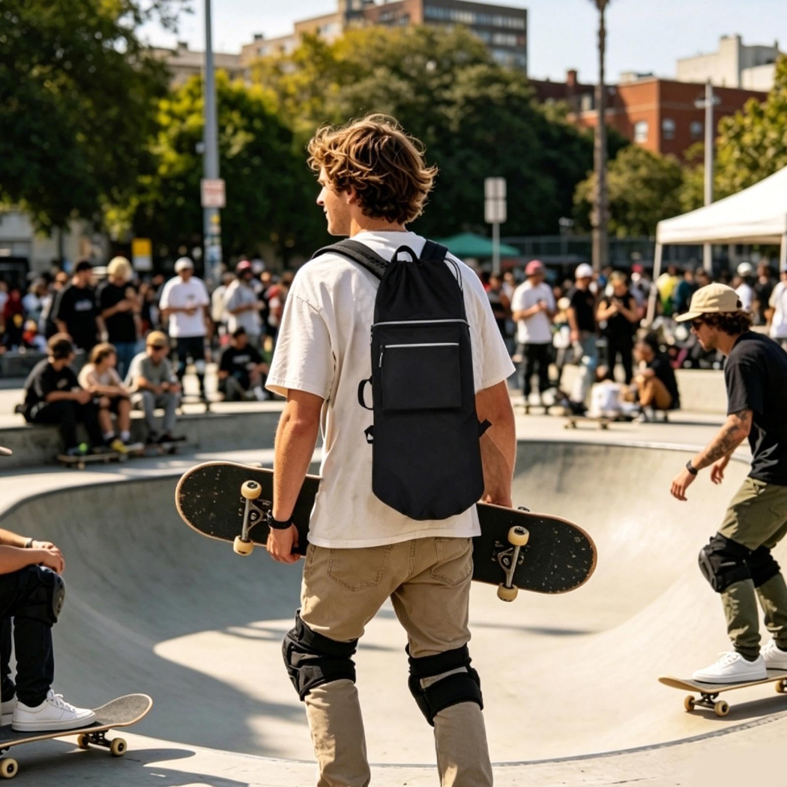 Bolsa de monopatín – Tela Oxford impermeable ajustable | Mochila multifuncional para monopatín bolsa de hombro para almacenamiento | Viajes, patinaje sobre ruedas, viajes, uso al aire libre, hombres y