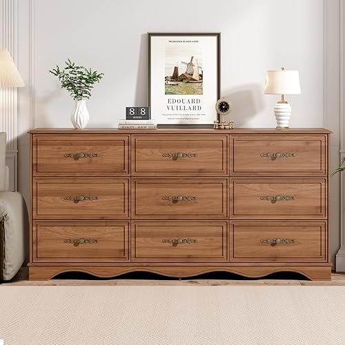 Miniatura 79 de Cómoda de 6 cajones, cómoda de mediados de siglo de 47 pulgadas de ancho, cómoda de madera para dormitorio con 6 cajones de almacenamiento para