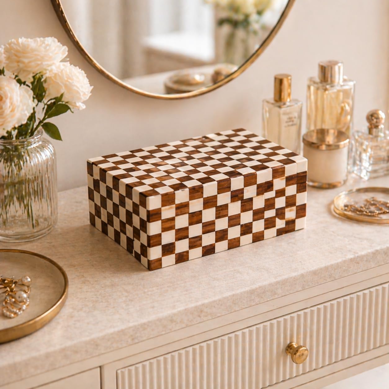 collectiblesBuy Handmade Bone Inlay & Wood Decorative Box – Multipurpose Storage Box, Vintage Jewelry Organizer Trinket Holder, Handmade Keepsake Gift Box for Home Decor