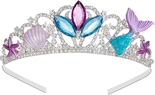 SWEETV Tiaras de princesa con corona de sirena para niñas, tiara de sirenita para niños, diadema para cumpleaños, cosplay, fiesta, regalo