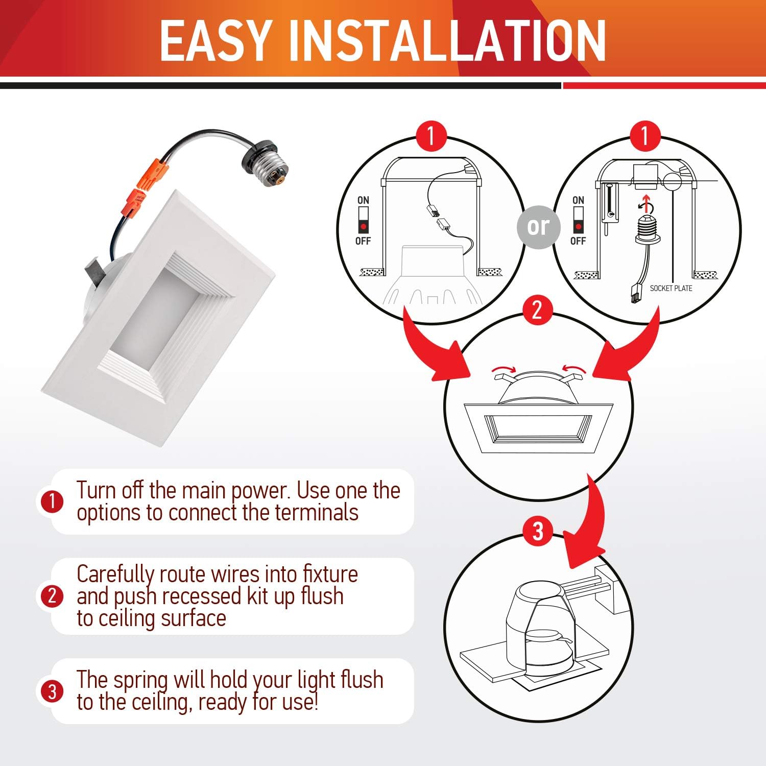 50% оƒƒ Dіѕсоunt OSTWIN (12 Pack) 4 Inch Square LED Recessed Downlight,  Baffle Trim, Dimmable, 9W (65W Replacement), 650 Lm, 5000K (Daylight), Wet Rated, Retrofit Installation, ETL Listed