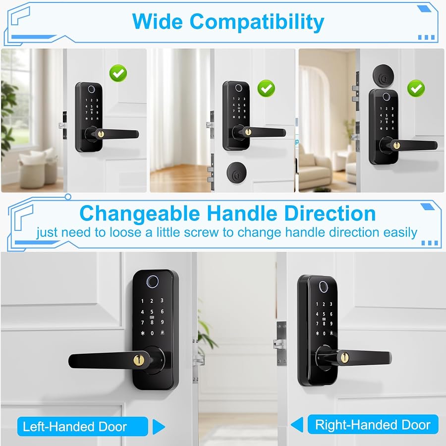 Smart Fingerprint Door Lock with Handle Security Keyless Entry Door Lock | Touchscreen Keypad, Electric Door Knob for Exterior Interior Entry/Bedroom Front Doors,Built-in WiFi, image 7