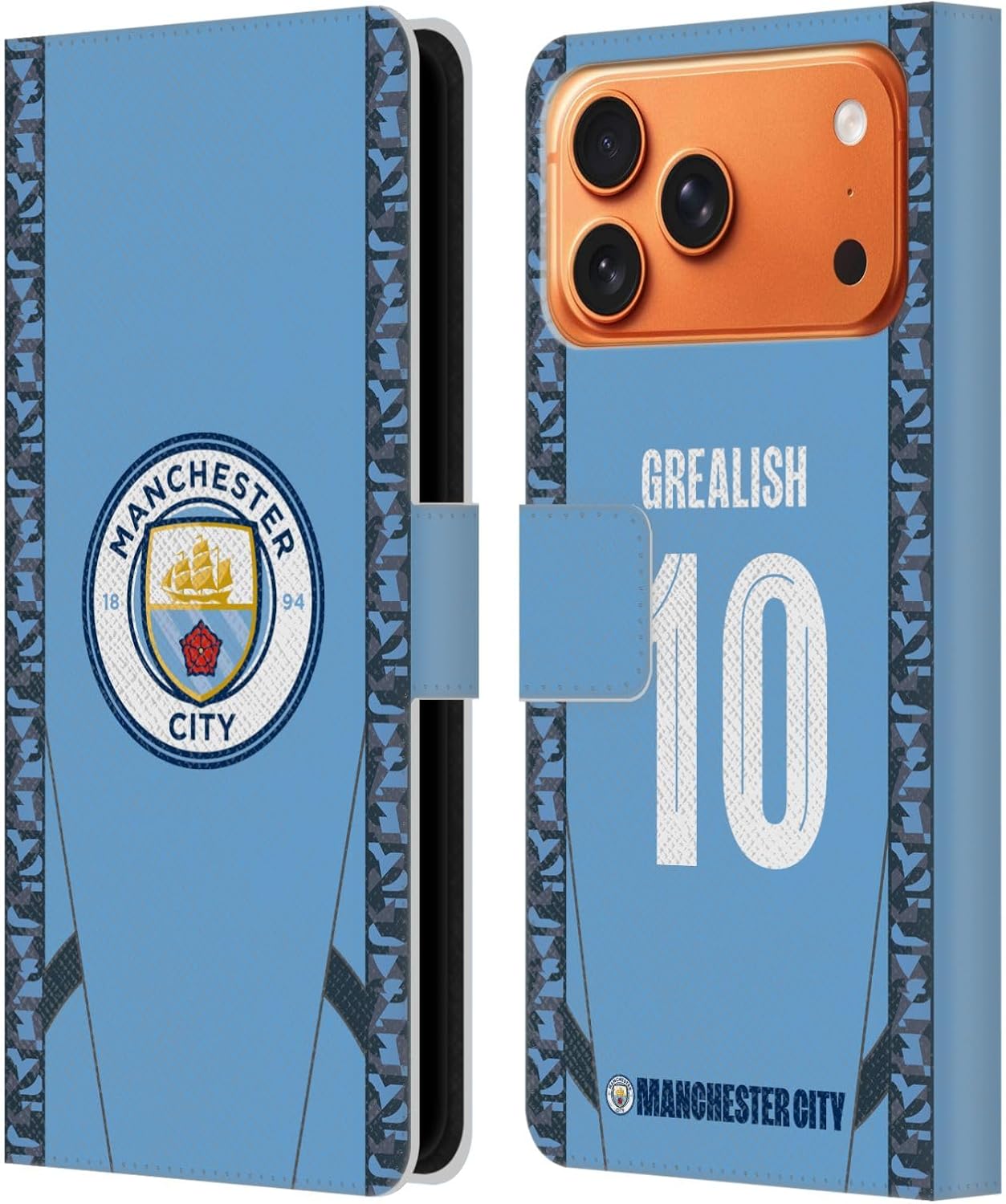 Head Case Designs Officially Licensed Manchester City Man City FC Jack Grealish 2024/25 Players Home Kit Leather Wallet Case Compatible with Apple iPhone 17 Pro Max