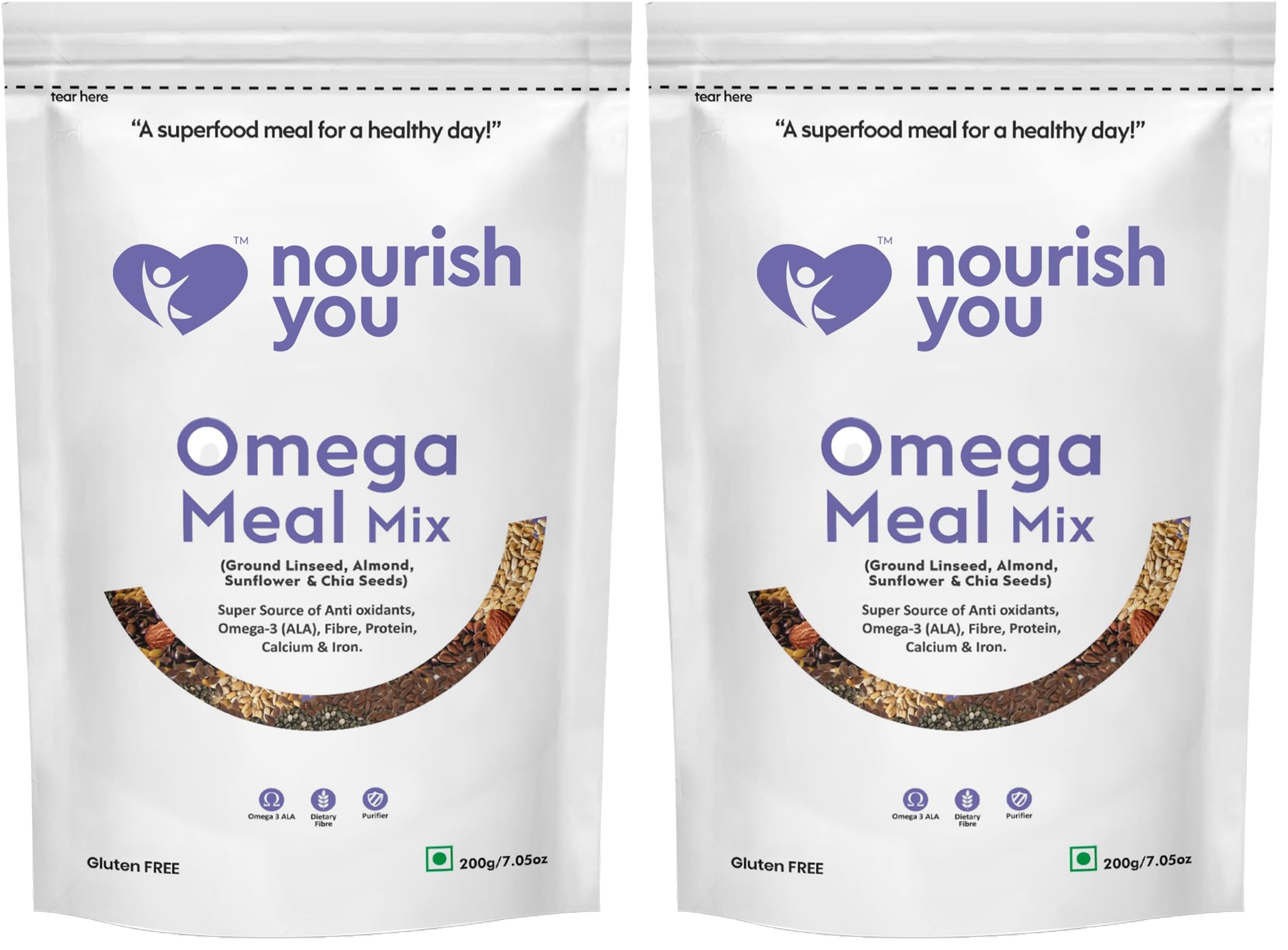 Nourish You Omega Meal Mix 200g | Omega 3 Rich Superfood Seed Mix with Ground Flaxseed, Chia Seeds, Almonds & Sunflower Seeds | High Fibre Plant Protein | Gluten Free Healthy Meal Booster | pack of 5 — Amazon image 7