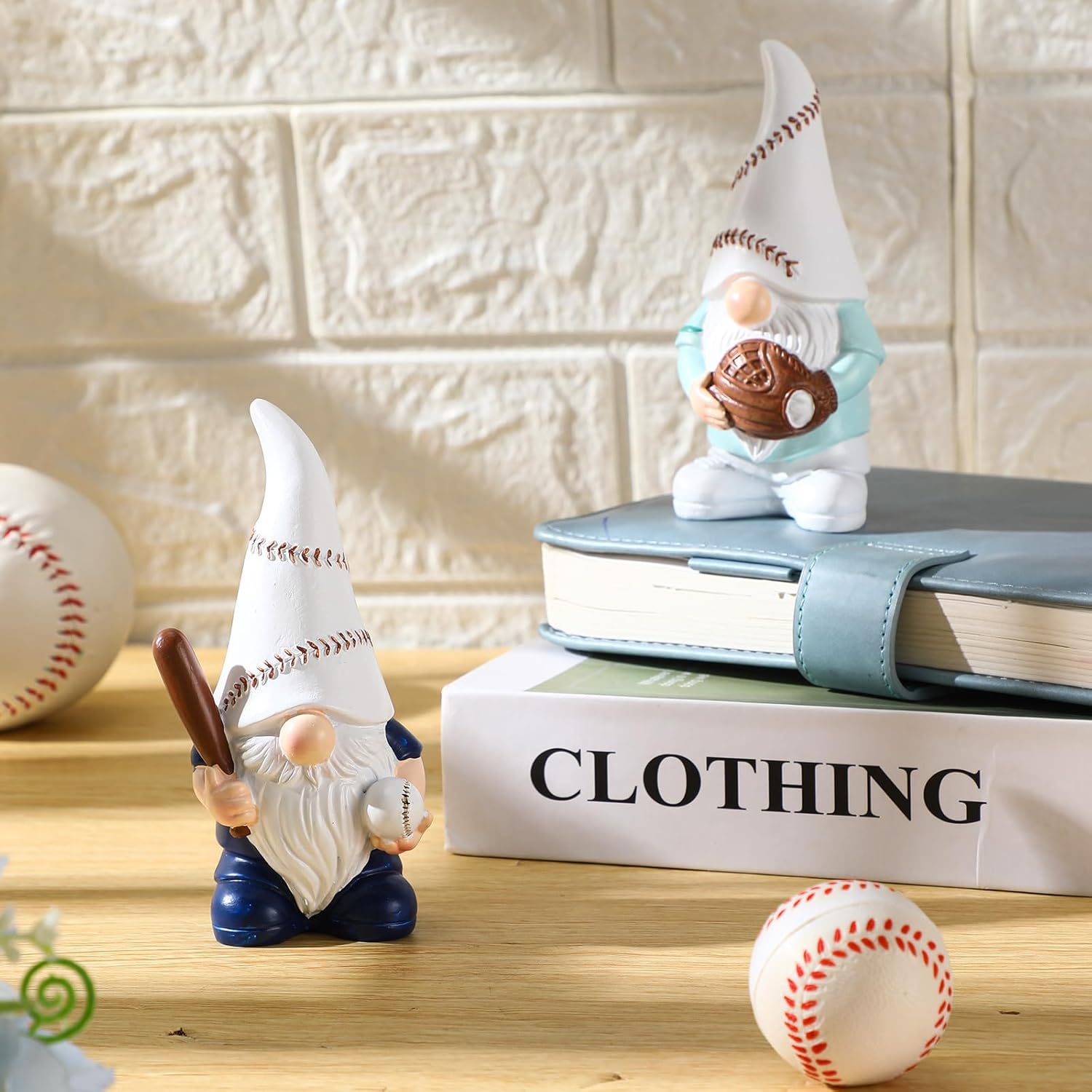 Cinnvoice 2 Pcs Baseball Gnomes Statue Ornaments Funny Resin Decorations Miniature Gnome Baseball Decor Dashboard Doll Figurines Table Centerpieces for Sports Fans Game Gifts Tiered Tray Decor
