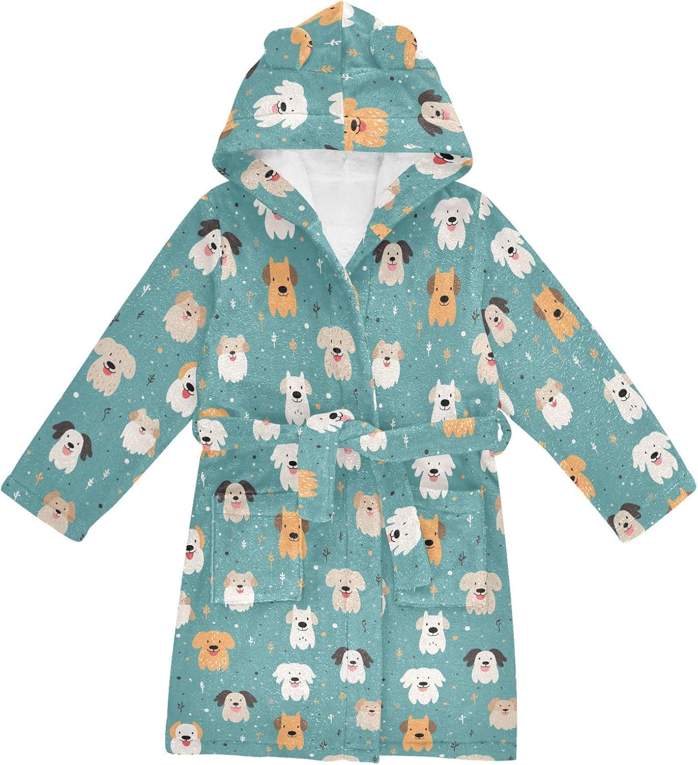 senya Funny Dog Toddler Hooded Bathrobe Kids Soft Plush Bath Towel Robes for Boys Girls 2-12 Years