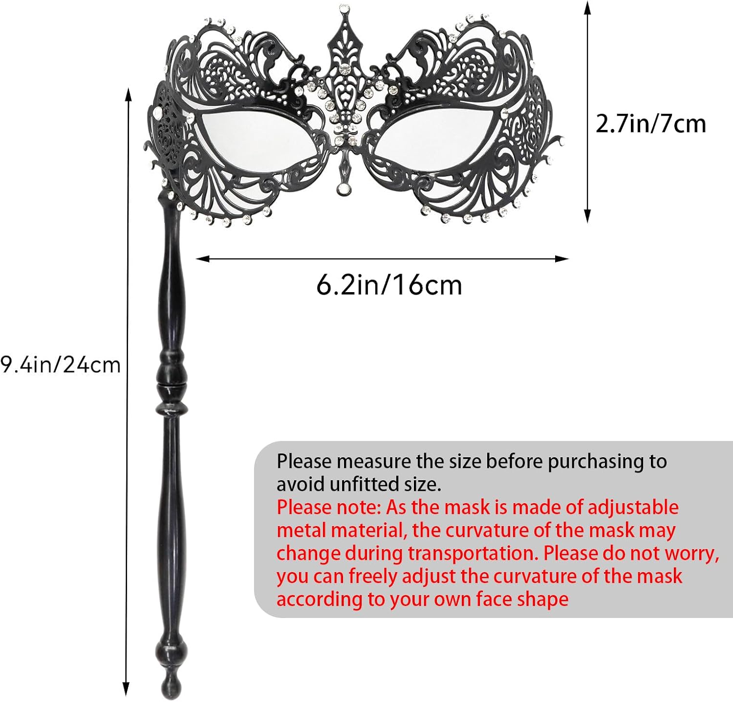 Thmyo Venetian Halloween Mardi Gras Party Mask with Holding Stick, Carnival Handheld Metal Feather Rhinestone Masquerade Mask