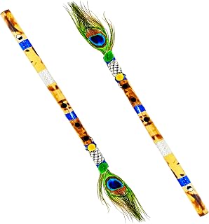 Awadh Bamboo Flute C Natural Medium Scale for Professional/Beginner Basuri 16 inch Bamboo Bansuri with peacock feather (pack of 2)