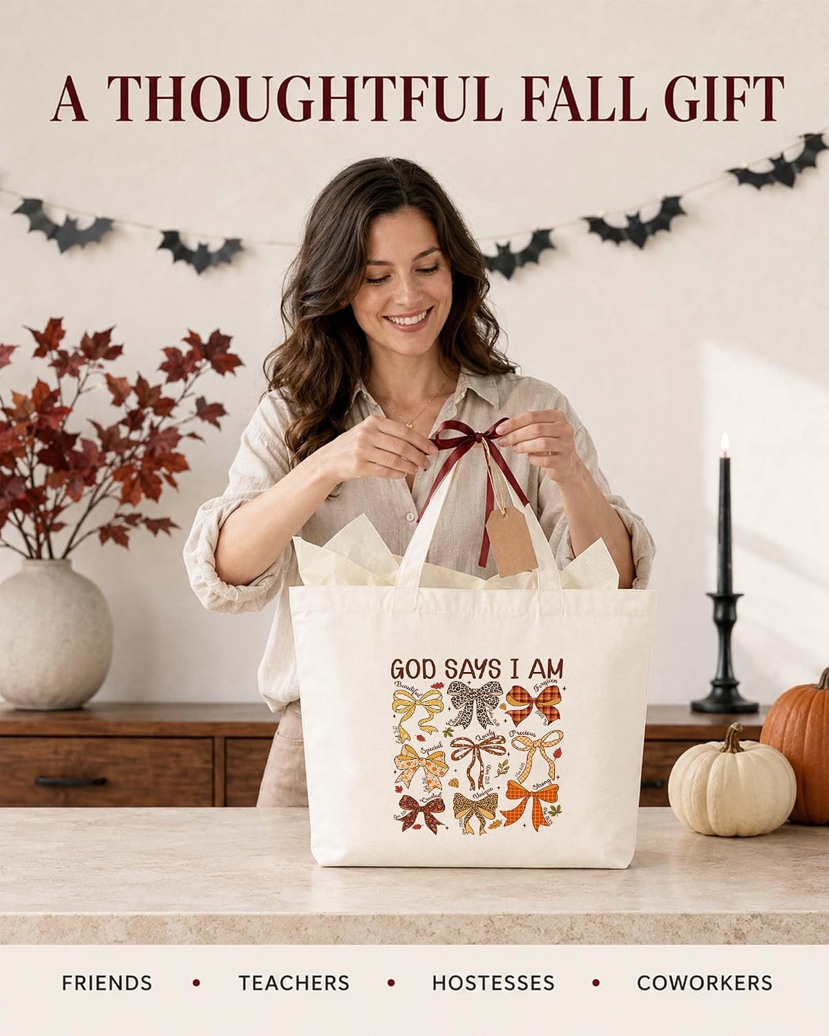 Bible Canvas Tote Bag for Christian, Cute Fall Handbag for Women image 2