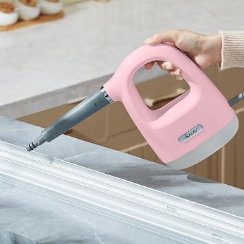 SALAV CS-100 CleanSteam Compact Steam Cleaner, Handheld Steam Cleaner with 10pc Accessories Set, Instant Refill, 1100 watts, Steam Lock Button for Hands-Free Use, Pink