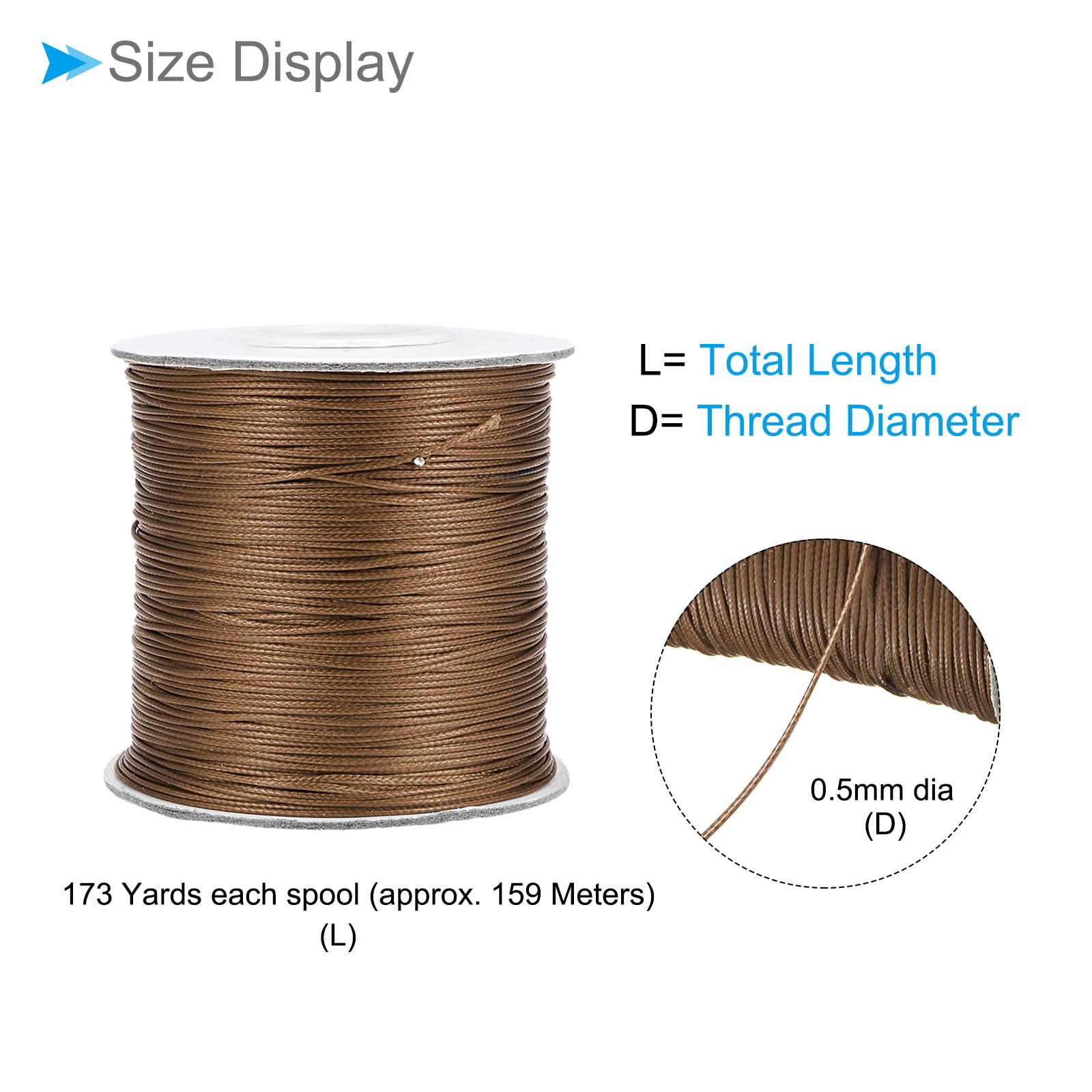 CoCud Waxed Polyester String Cord, 173 Yards 159m Length 0.5mm Dia, Soft Smooth Beading Thread Brown - (Applications: for DIY Craft) - Image 2