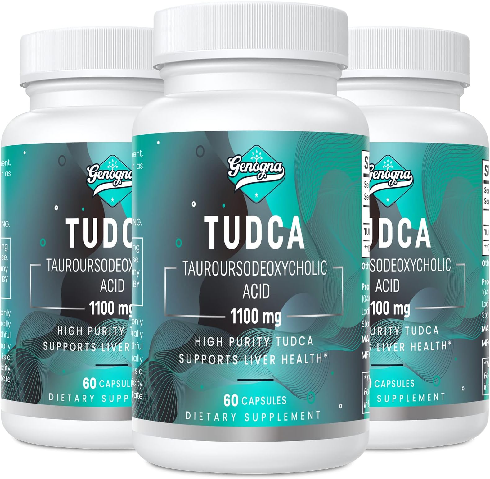 Genogna TUDCA Supplement 1100mg Triple Pack - Liver Support Supplements for Detox Cleanse, Water-Soluble Bile Salts with Strong Bitter Taste,180 Vegan Capsules,Non-GMO,Gluten-Free