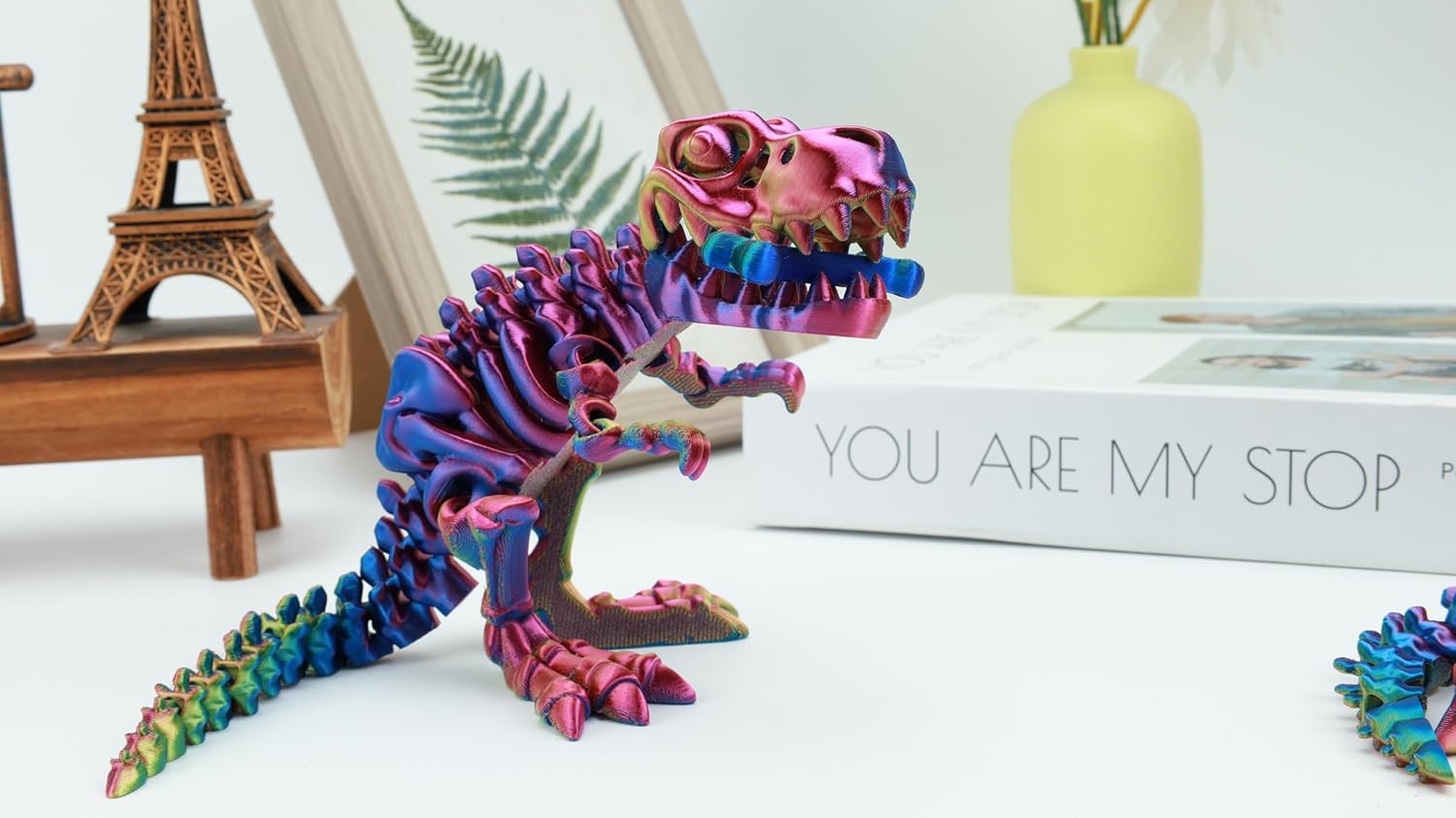 3D Printed Dinosaur Bones, Articulated T-Rex Skeletons, 3D Printed Dragon Animals Fidget Toy Adults Home Office Decor, Poseable T-Rex with Flexible Joints, Relief Stress and Anxiety(Dazzling) - Image 7