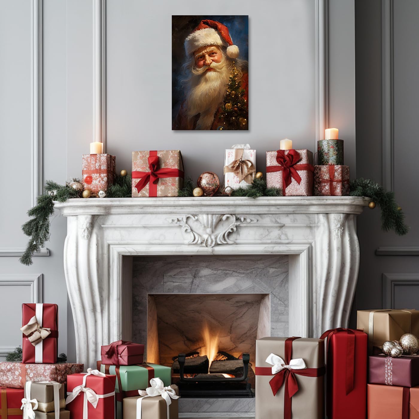 CCWACPP Santa Claus Canvas Wall Art Christmas Pictures Wall Decor Vintage Santa Painting Print Artwork Home Living Room Decor Frame (16.00" x 24.00", Santa Claus - 1) 15.7"L x 23.6"W Santa Claus - 1