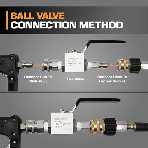 Miniatura 5 de EDOU Válvula de bola directa para manguera de lavadora de alta presión  Enchufe macho de 38 pulgadas x conexión rápida hembra de 38 pulgadas