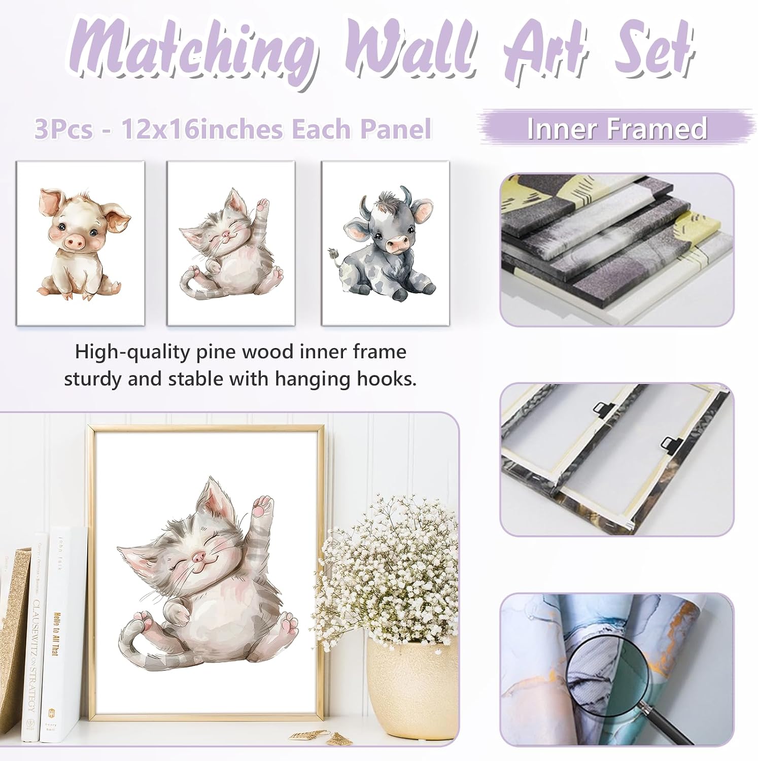3 Piece Custom Crib Bedding Set for Girl Boy, Custom Name Baby Crib Nursery Bedding Set with Fitted Sheet, Soft Blanket, Rug, Nursery Decor, Personalized Gift for Newborn Infant Toddler(Farm Animals)