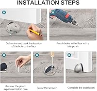 Vista 4 de Tope de puerta de piso de níquel satinado con almohadilla de goma, tapón de puerta en forma de semicírculo, acero inoxidable para proteger la pared
