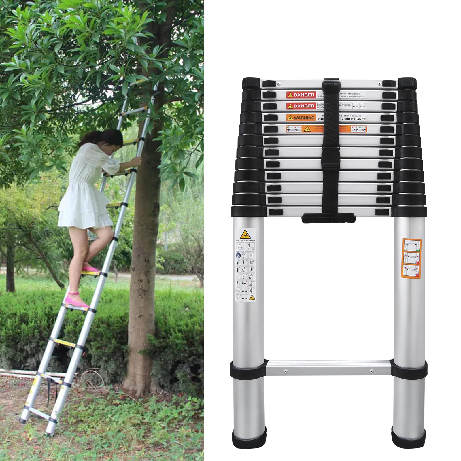 Telescopic Ladder 12.5FT, Aluminum Telescoping Ladder, Portable Loft Ladder for Home Outdoors, 330LB Capacity, EN131 — image 1