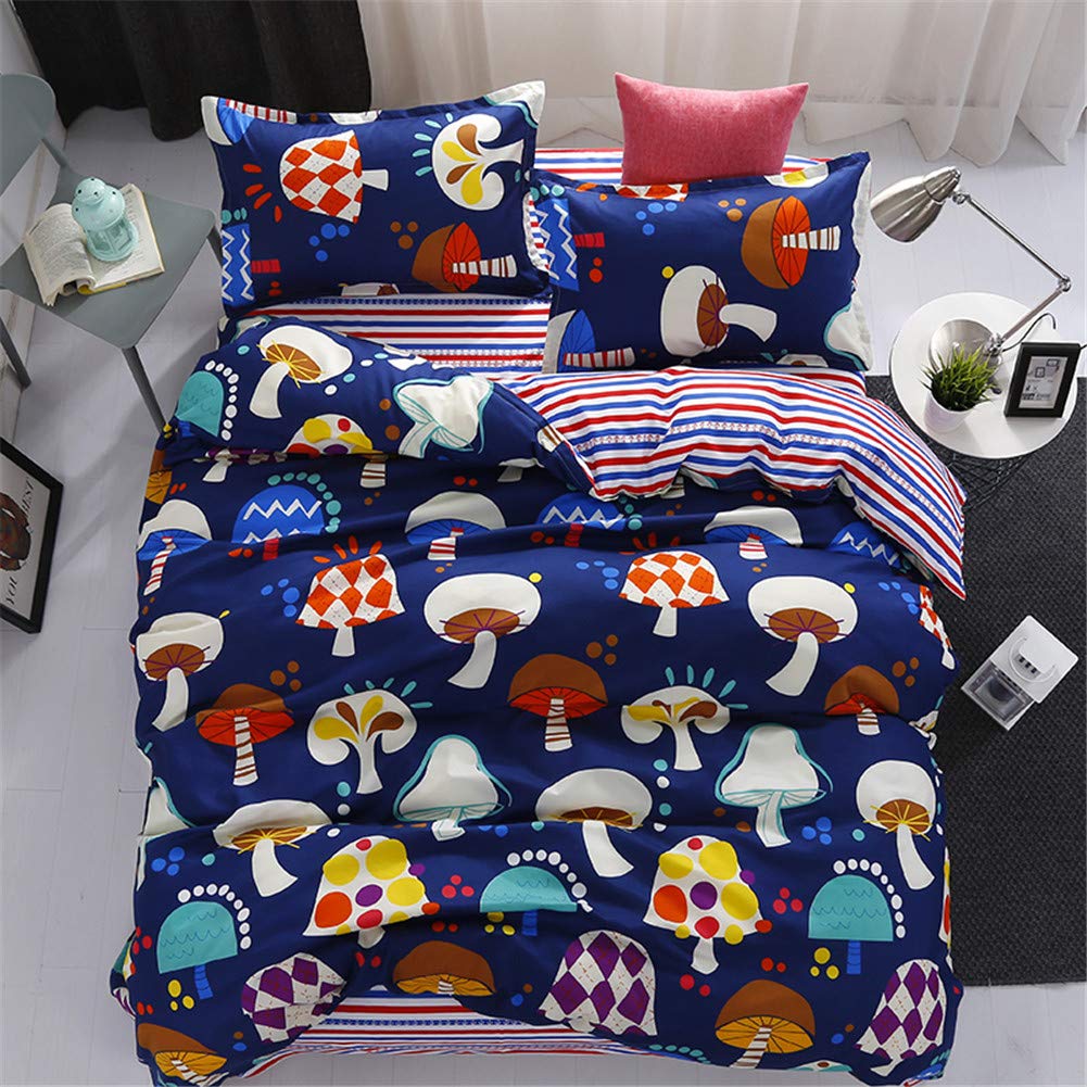 Housse de couette 180x220 classique avec draps et taies d'oreiller bleu