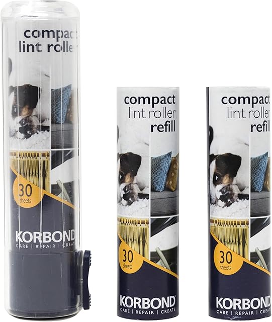 Korbond Compact Lint Roller & Refills - Travel Sized Lint Remover Roller - Included 3 Rolls of Sticky Sheets - Mini Lint Roller Perfect for Travel