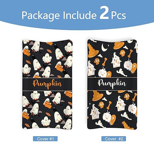 Miniatura 2 de Funda personalizada para cambiador de pañales con estampado de calabaza fantasma negro de Halloween, sábanas personalizadas para cambiar pañales con