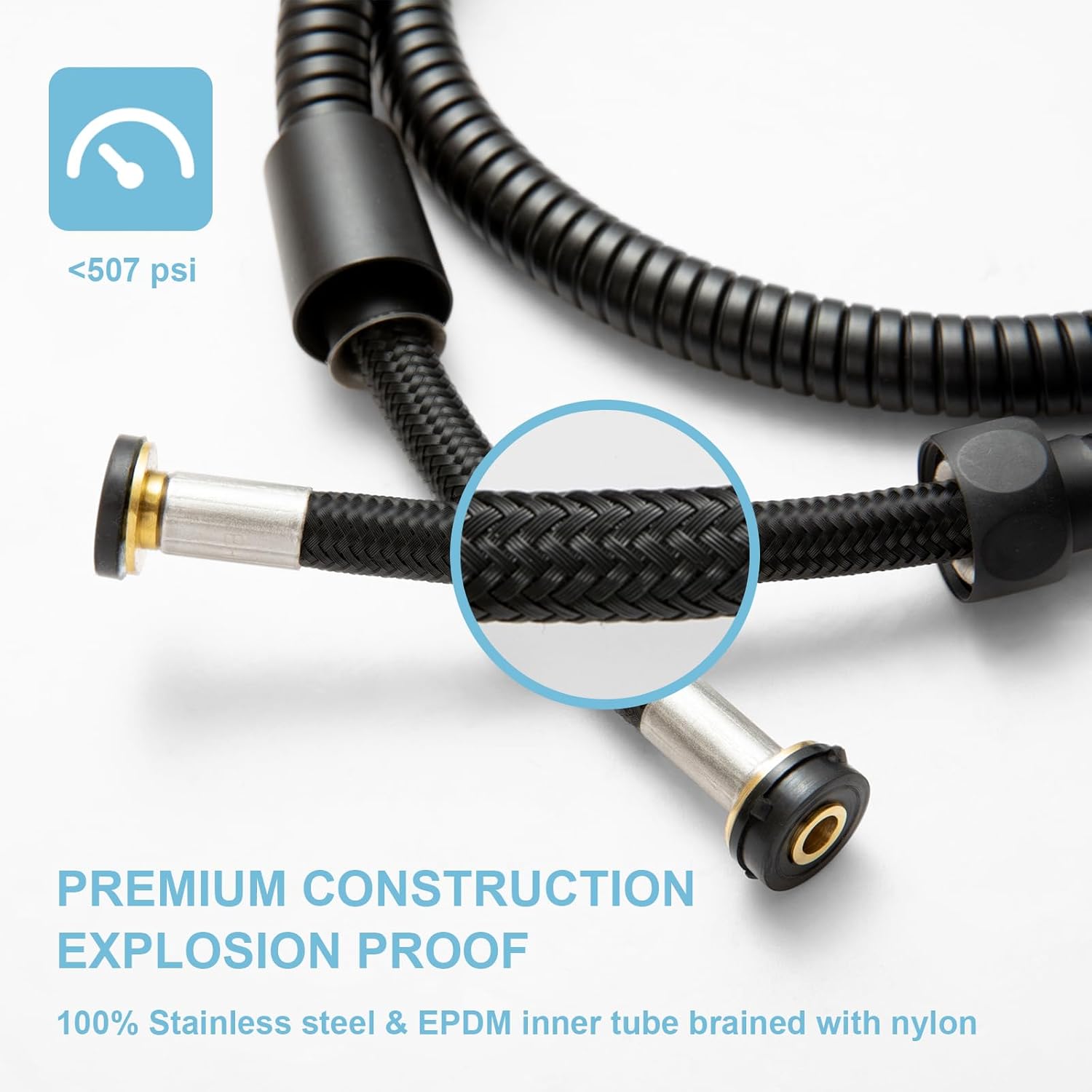 OFFO Shower Hose, 120 in Bidet Hose High Pressure Explosion Proof for Bidet Sprayer Stainless Steel Electroplating with Woven Inner Tube, Matte Black