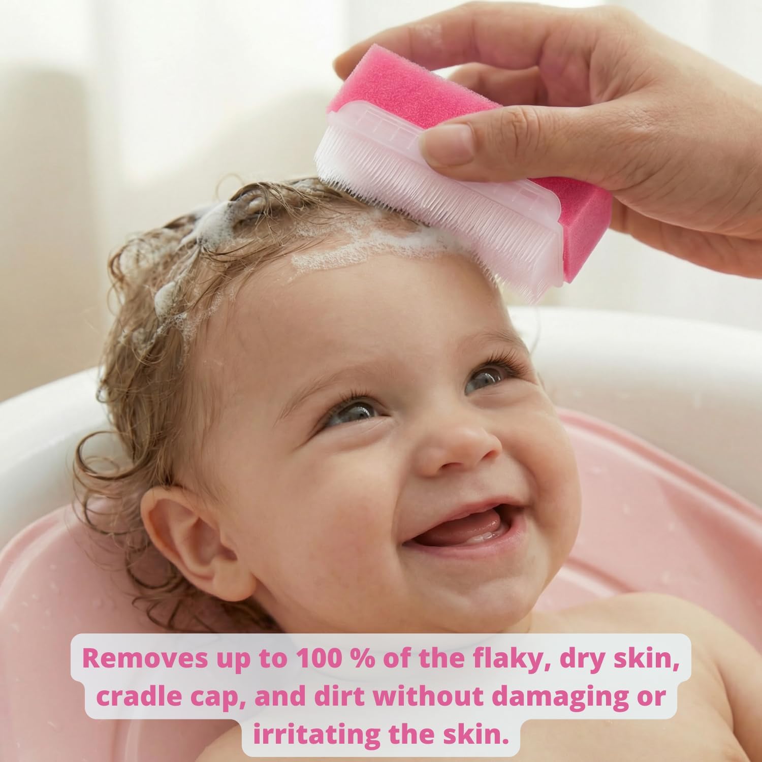 Cradle Cap Brush and Sponge Set for Baby – Bath Essentials for Newborns | Treatment Comb | Baby Bath Sponges (5-Pack Pink)