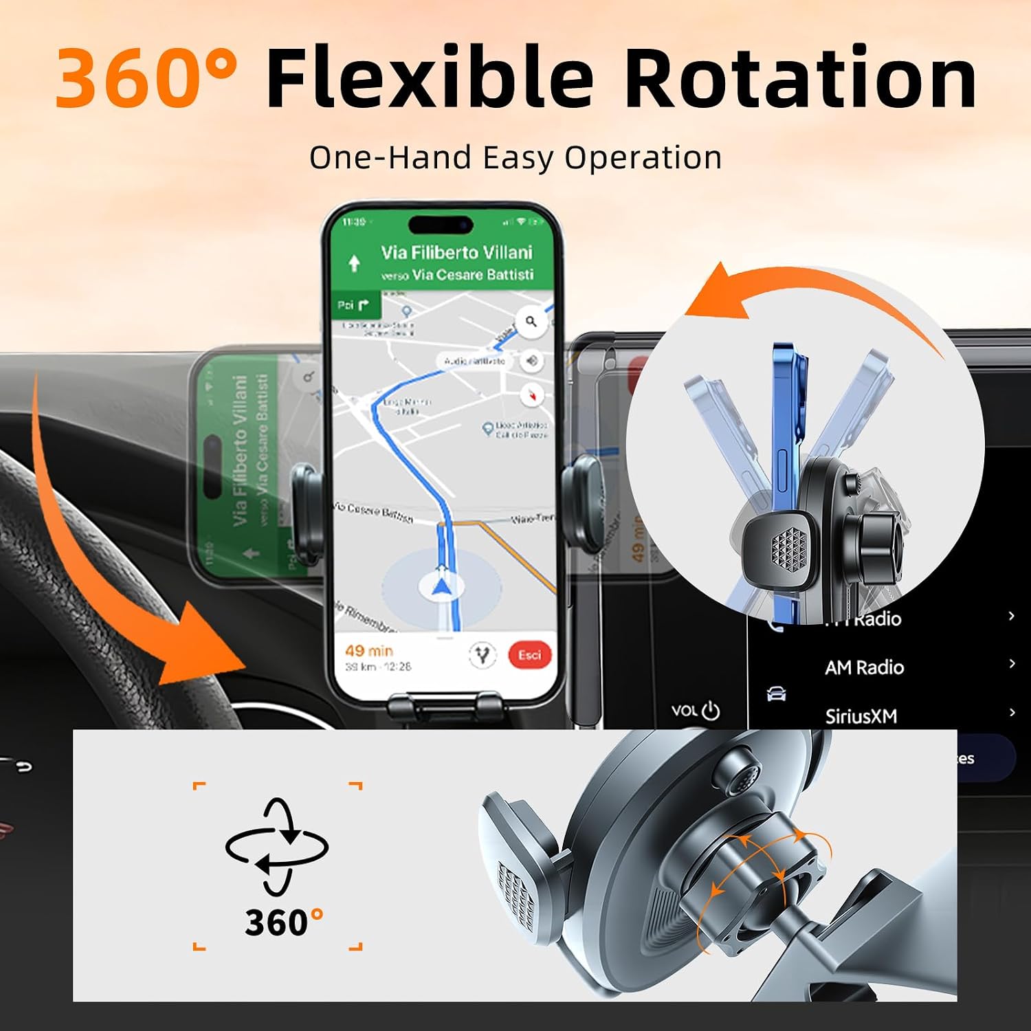 Car Phone Holder for Toyota RAV4 (2019-2024 2025,7/8inch),Screen Phone Mount,360 Phone Holder Rotating,Hands Free Mobile Holder,Car Mount for iPhone,Samsung & Android,2023 RAV-4 Interior Accessories