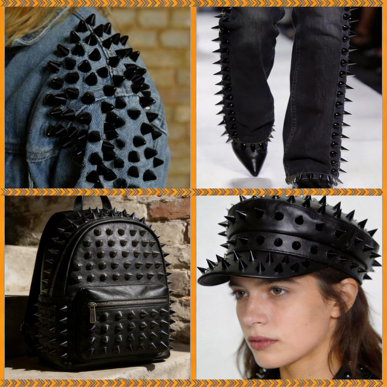 100pcs Spikes Studs 7mm Metal Cone Spikes Rivet, Punk Rock Screw Back Studs for DIY Bags Clothing Leather Craft Bracelet Necklace, with Screwdriver (Black, 3 Size)