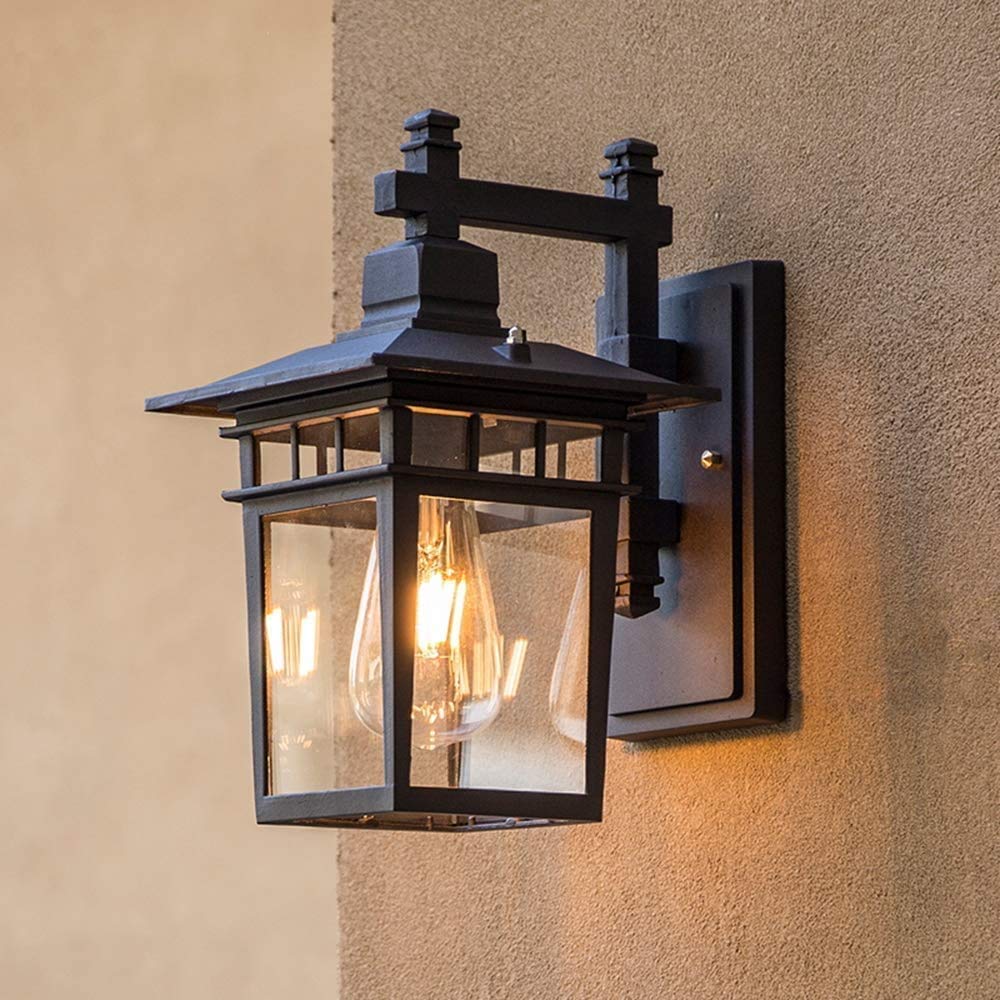Außenlampe Retro Wasserdichter IP44 Außenwandleuchte Schwarz Wandlampe Aluminiumguss und Glas E27 Wandleuchte Balkon Zaun Gartenlampe Eingangsbeleuchtung Wandbeleuchtung 23 * 18 * 31 cm…
